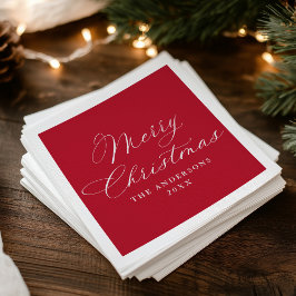 Servilleta De Papel Elegant Calligraphy Red Merry Christmas