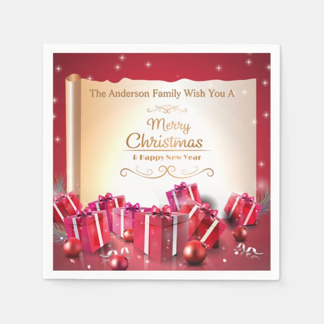 Servilleta De Papel Elegant Christmas Gift Boxes Red Silver Holiday (Anverso)