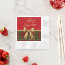 Servilleta De Papel Elegant Christmas Plaid Napkin with Gold Bow