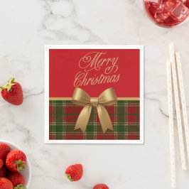 Servilleta De Papel Elegant Christmas Plaid Napkin with Gold Bow