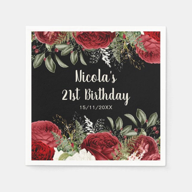 Servilleta De Papel Elegant Christmas Red Flowers Birthday Party (Anverso)