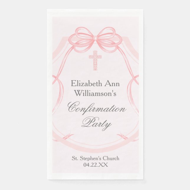 Servilleta De Papel Elegant Confirmation Party Pink Bow Ribbon Custom (Anverso)