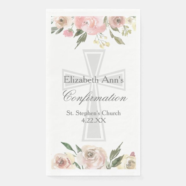 Servilleta De Papel Elegant Confirmation Party Pink Floral Custom (Anverso)