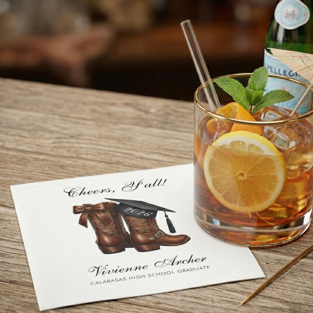 Servilleta De Papel Elegant Cowgirl Bow Boots Graduation (Country Chic Graduation Cocktail Napkin)