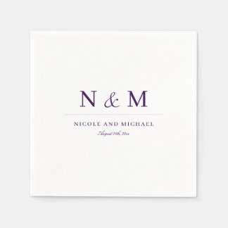 Servilleta De Papel Elegant Dark Purple Monogram Initials Wedding