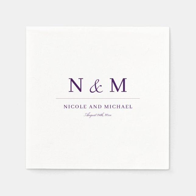 Servilleta De Papel Elegant Dark Purple Monogram Initials Wedding (Anverso)
