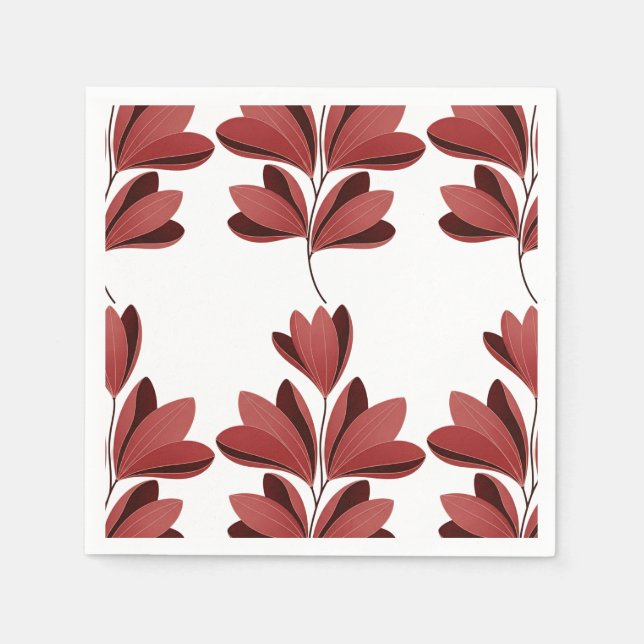 Servilleta De Papel Elegant Dark Red Stylized Floral Branch (Anverso)