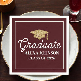 Servilleta De Papel Elegant Deep Burgundy Class Of 2026 Graduation