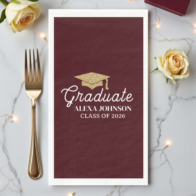 Servilleta De Papel Elegant Deep Burgundy Class Of 2026 Graduation (Subido por el creador)