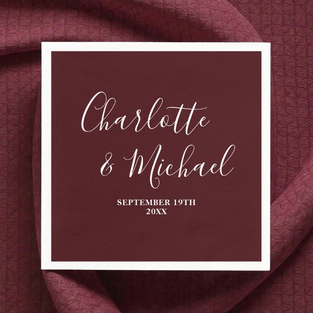 Servilleta De Papel Elegant Deep Burgundy Script Minimalist Wedding (Subido por el creador)