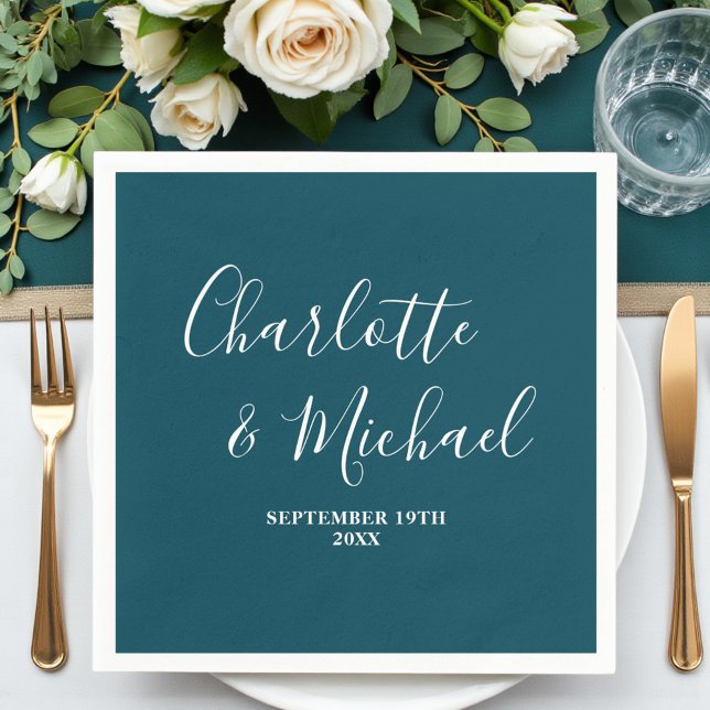 Servilleta De Papel Elegant Deep Teal Script Minimalist Wedding (Subido por el creador)