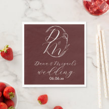Elegant Delicate Floral Wedding Logo Deep Burgundy