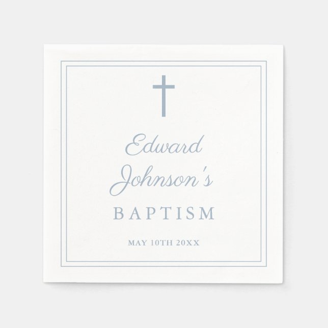 Servilleta De Papel Elegant Dusty Blue Border Baptism (Anverso)