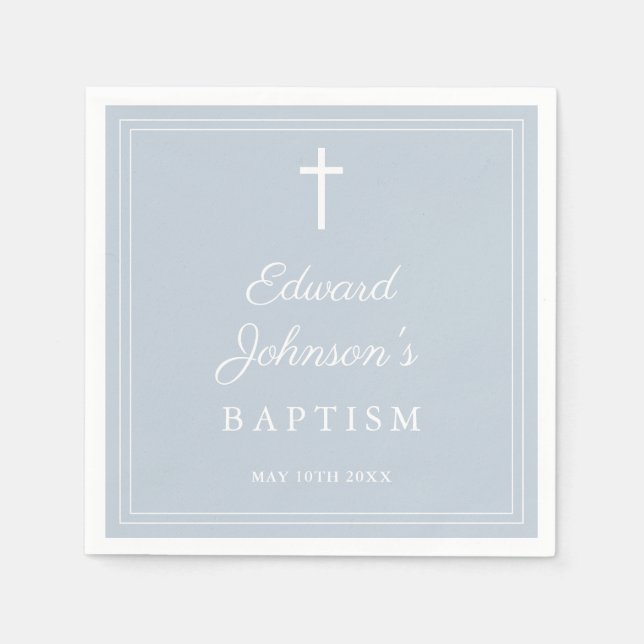 Servilleta De Papel Elegant Dusty Blue Border Baptism (Anverso)
