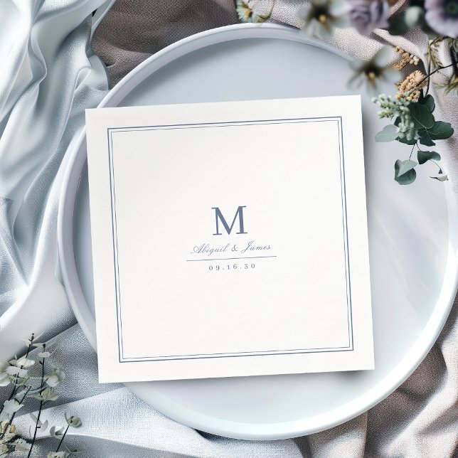 Servilleta De Papel Elegant dusty blue minimalist monogram (Elegant dusty blue minimalist monogram napkins)