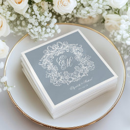 Servilleta De Papel Elegant Dusty Blue Monogram Crest Script Wedding