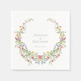Servilleta De Papel Elegant Dusty Blue Pastel Wildflower Crest Wedding
