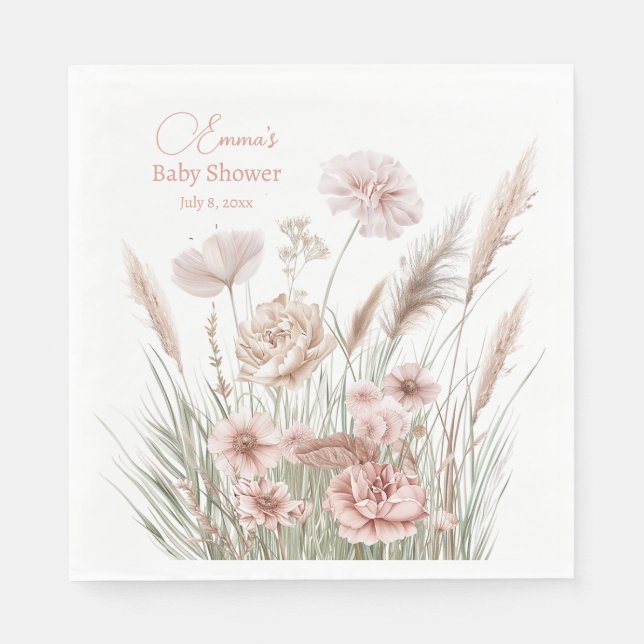Servilleta De Papel Elegant Dusty Rose Meadow Flowers Baby Shower (Anverso)
