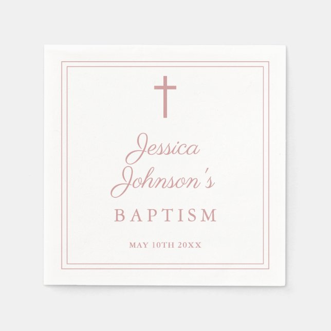 Servilleta De Papel Elegant Dusty Rose Pink Border Baptism (Anverso)