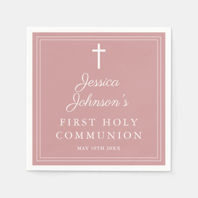 Servilleta De Papel Elegant Dusty Rose Pink First Holy Communion (Anverso)