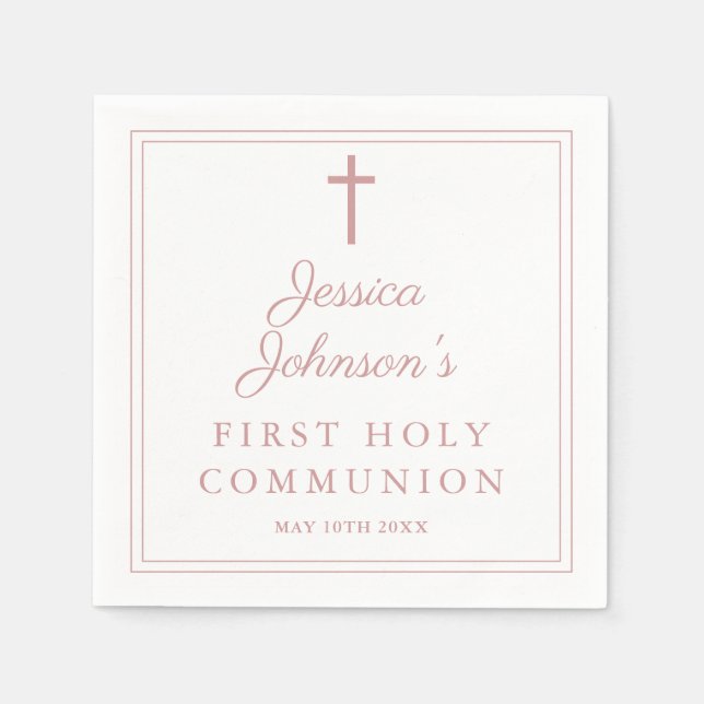 Servilleta De Papel Elegant Dusty Rose Pink First Holy Communion (Anverso)