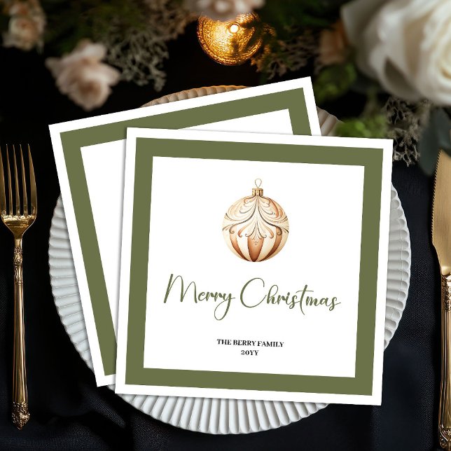 Servilleta De Papel Elegant Earthy Christmas Ball Family Name Napkins (Personalized Earthy Christmas Tree Family Name Napkins)