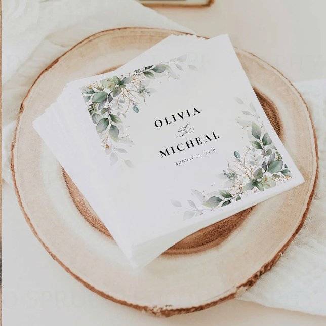 Servilleta De Papel Elegant Eucalyptus Floral Greenery Wedding Napkins (Subido por el creador)