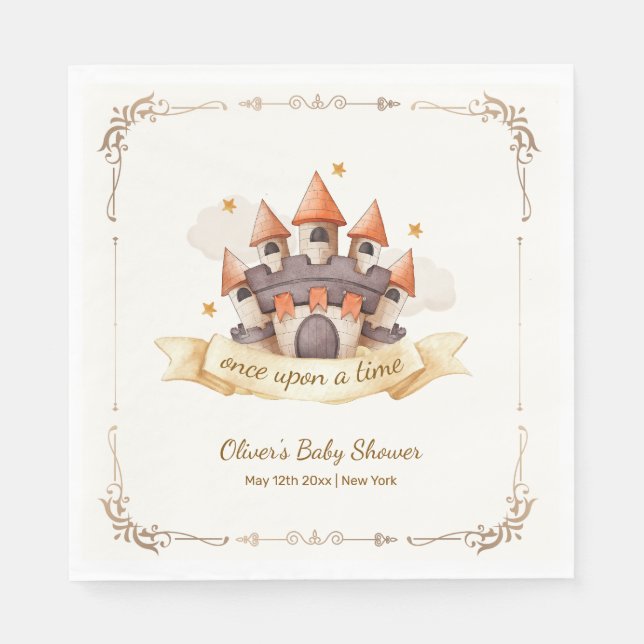 Servilleta De Papel Elegant Fairytale Prince Castle Baby Shower (Anverso)