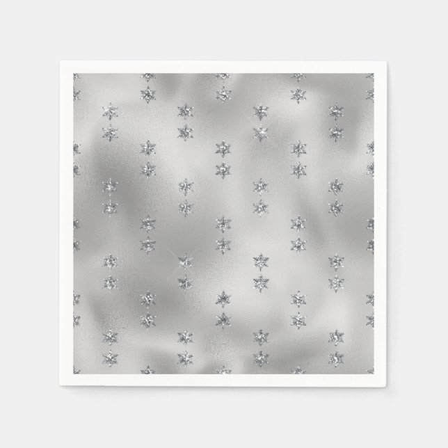 Servilleta De Papel Elegant Faux Foil Silver Stars Christmas  (Anverso)