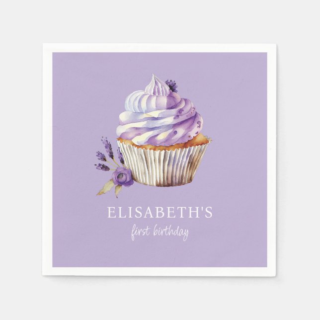 Servilleta De Papel Elegant First Birthday Pastel Violet Personalized (Anverso)