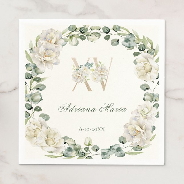 Servilleta De Papel Elegant Floral 15th Birthday Quinceanera (Subido por el creador)