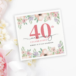 Servilleta De Papel Elegant Floral 40th Wedding Anniversary