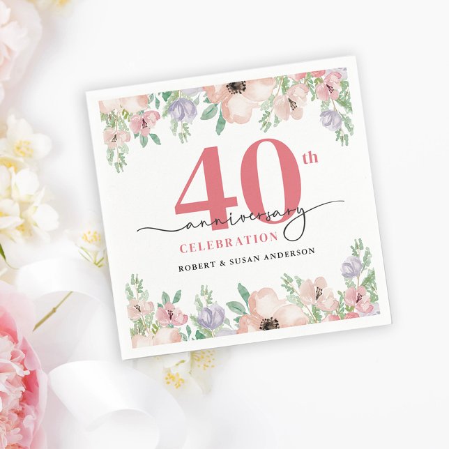Servilleta De Papel Elegant Floral 40th Wedding Anniversary (Subido por el creador)