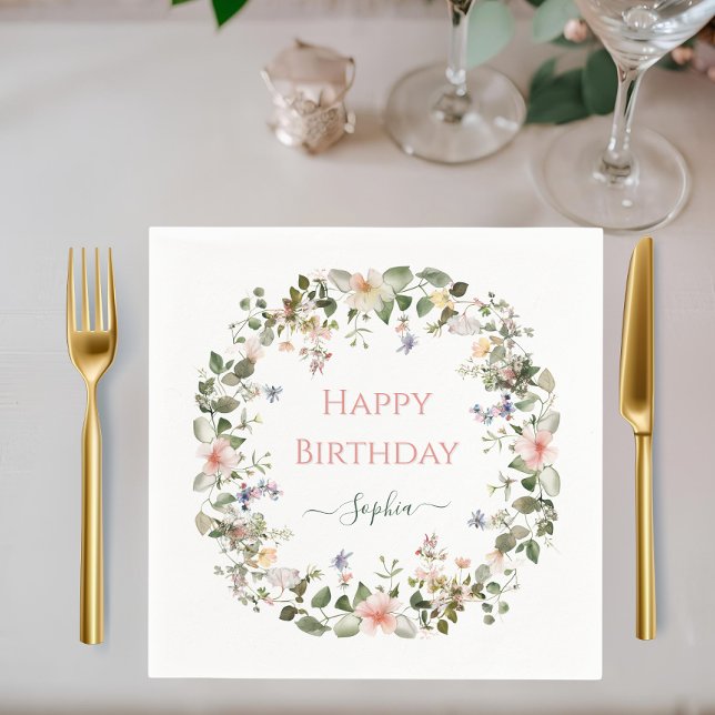 Servilleta De Papel Elegant Floral Birthday – Custom Name Party Napkin (Subido por el creador)