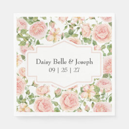 Servilleta De Papel Elegant Floral Botanical Rose Pink Wedding
