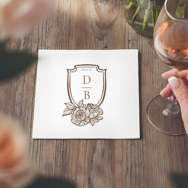 Servilleta De Papel Elegant Floral Crest Couples Monogram Wedding Date (Elegant Floral Crest Couples Monogram Wedding Date Napkins)