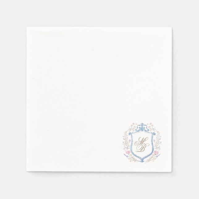 Servilleta De Papel Elegant Floral Crest Wedding Paper Napkins (Anverso)