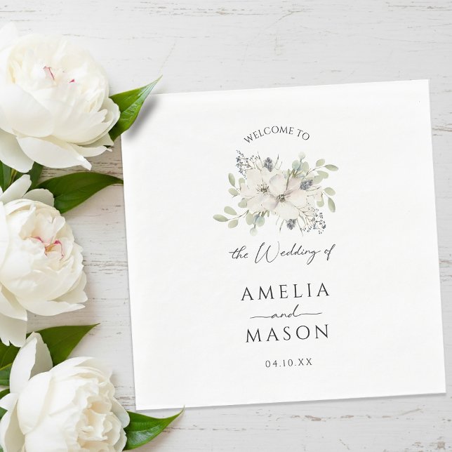Servilleta De Papel Elegant Floral Minimal White Paper Wedding  (Elegant Floral Minimal White Paper Wedding Napkins)