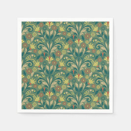 Servilleta De Papel Elegant Floral Pattern in Yellow and Red on Green