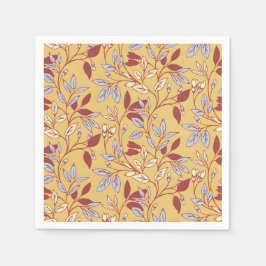 Servilleta De Papel Elegant Floral Pattern with Red and Blue Leaves