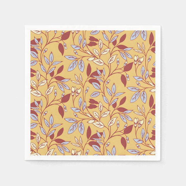 Servilleta De Papel Elegant Floral Pattern with Red and Blue Leaves (Anverso)