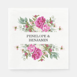 Servilleta De Papel Elegant Floral Pink Peony Monogram Wedding