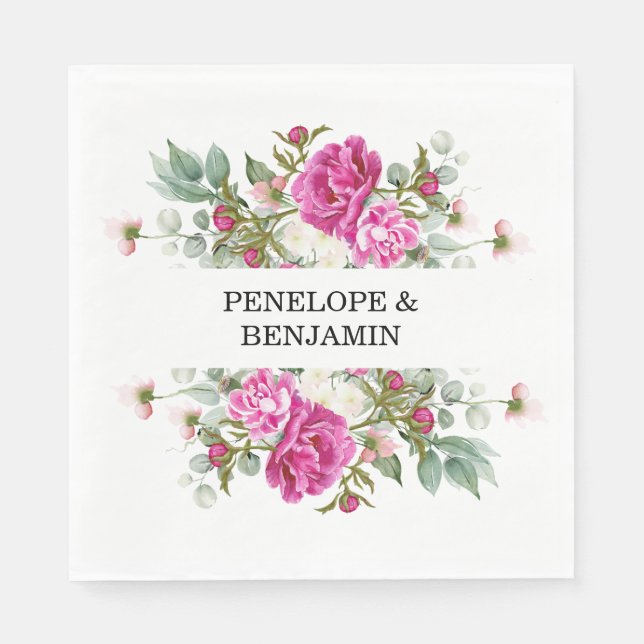Servilleta De Papel Elegant Floral Pink Peony Monogram Wedding (Anverso)