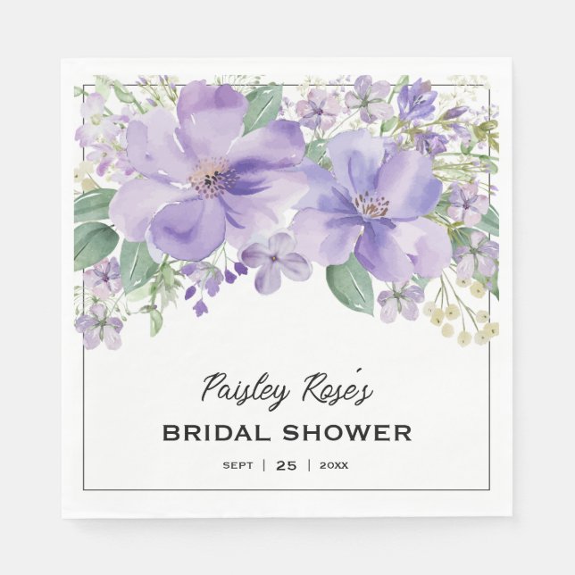 Servilleta De Papel Elegant Floral Purple Bridal Shower (Anverso)