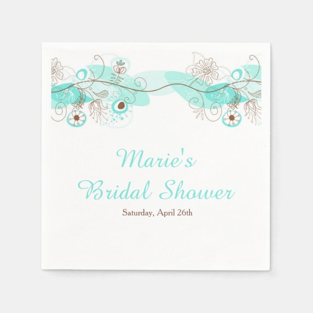Servilleta De Papel Elegant Floral Twist Bridal Shower in Turquoise (Anverso)