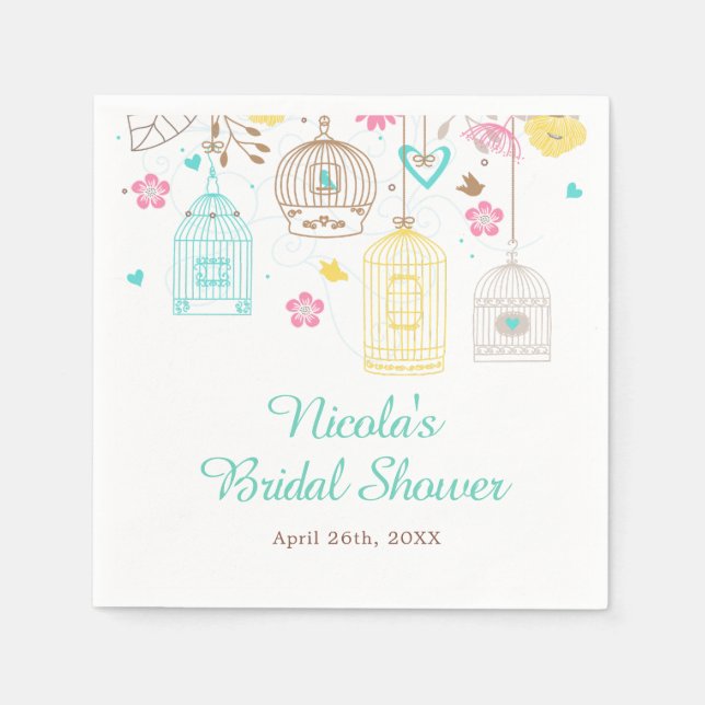 Servilleta De Papel Elegant Floral Yellow and Pink Bridal Shower (Anverso)