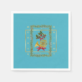 Servilleta De Papel Elegant French Horn Christmas Turquoise Paper