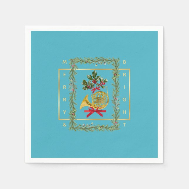 Servilleta De Papel Elegant French Horn Christmas Turquoise Paper (Anverso)