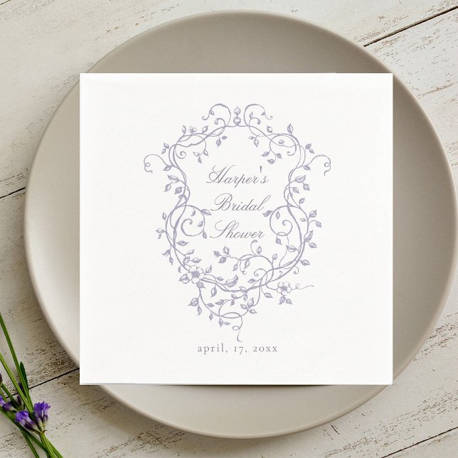 Servilleta De Papel Elegant French Lavender Floral Crest Bridal Shower (Subido por el creador)