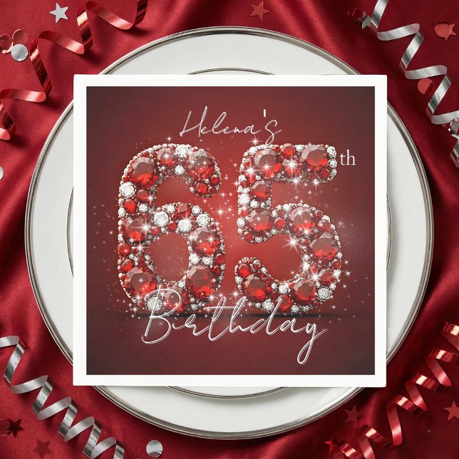 Servilleta De Papel Elegant Glam Ruby Red Gemstones 65th Birthday (Subido por el creador)
